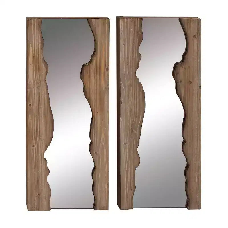 Contemporary Wood Wall Mirror Set of 2 Brown - Olivia & May: Handmade Rectangular Live Edge No Assembly Required