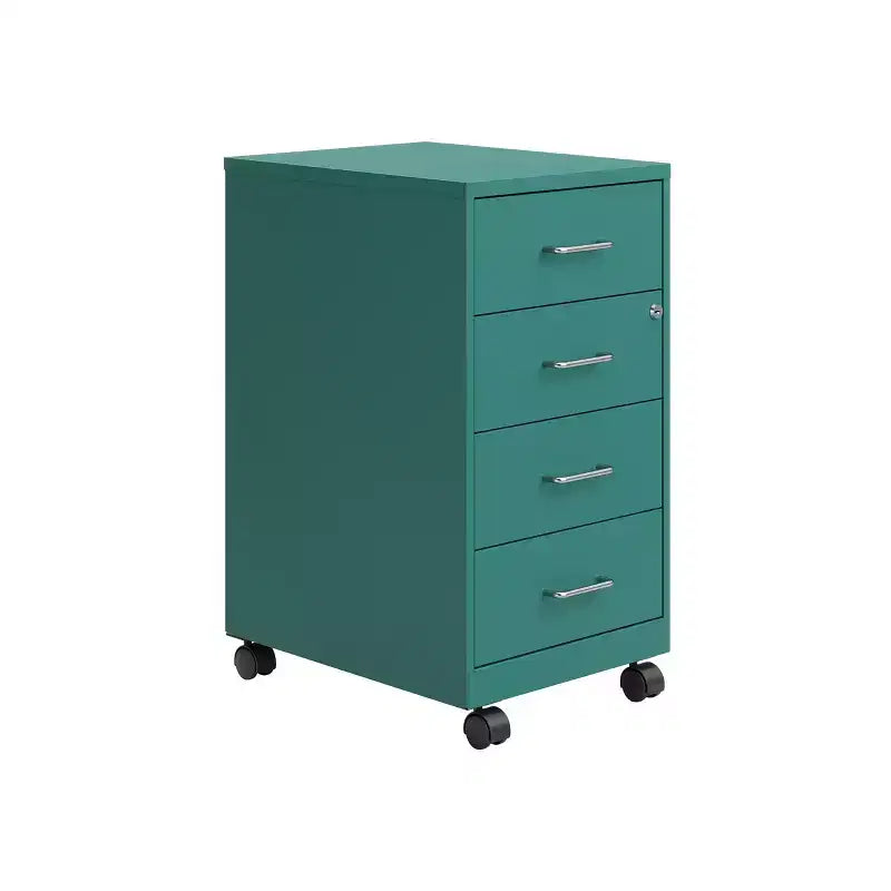 Space Solutions 18" Deep 4 Drawer Metal Mobile Organizer with 4 Box Drawers Locking Teal