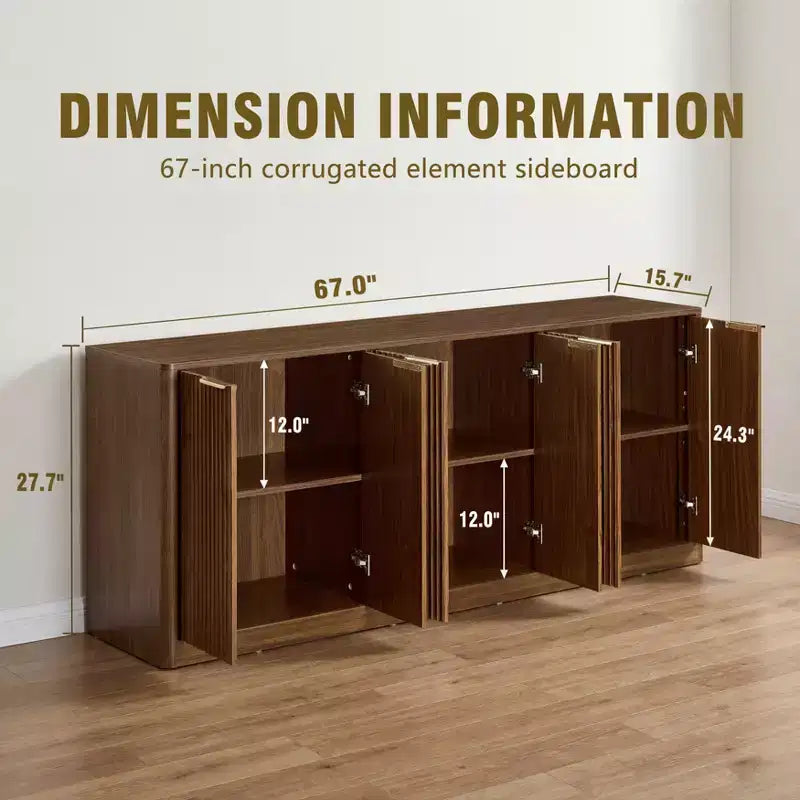 Meuble de rangement en noyer, design ondulé