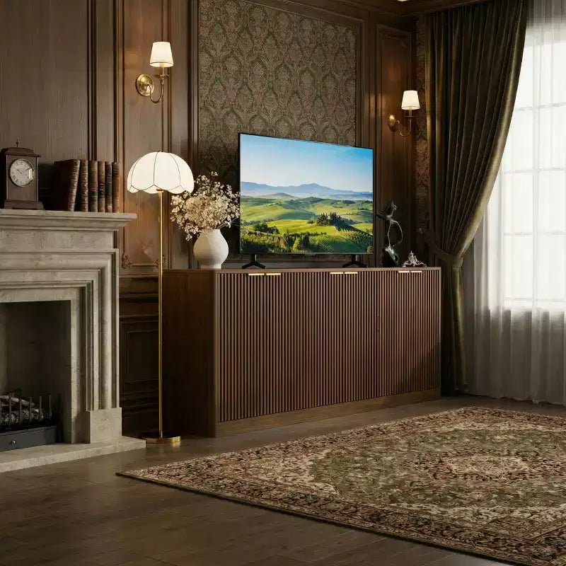 Meuble de rangement en noyer, design ondulé