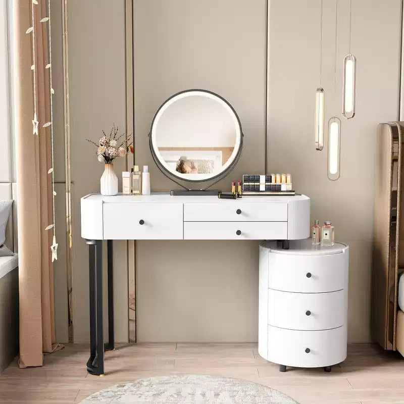 GDFStudio Mino Modern Vanity Table with Detachable Mirror 6 Drawers and Rotatable Side