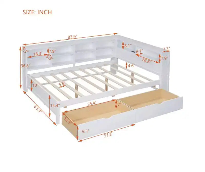 Canapé-lit double en bois blanc
