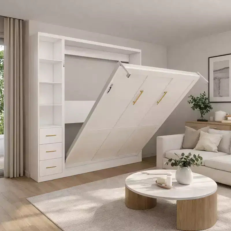 Lit escamotable moderne en bois avec table de chevet