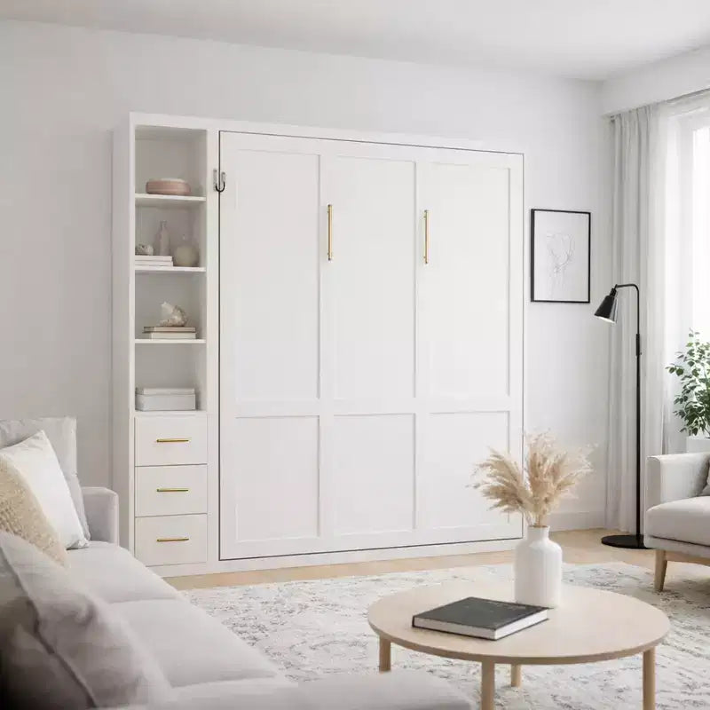 Lit escamotable moderne en bois avec table de chevet