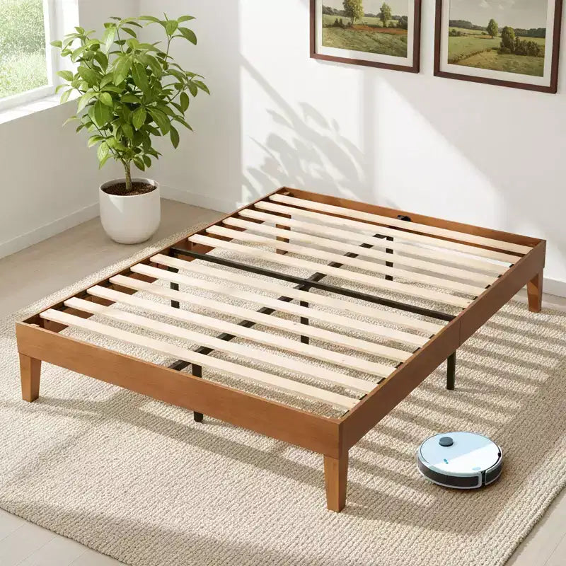 JIONJOY 12-Inch Full Wood Platform Bed Frame Solid Rubberwood Bedframe Heavy Duty Mattress Foundation Easy Assembly Natural Wood