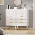 Fluted Entryway Storage Cabinets Set of 2 5 Drawer Black Wood Dressers Gold Metal Handles Nightstands for Bedroom Living Room Entryway White