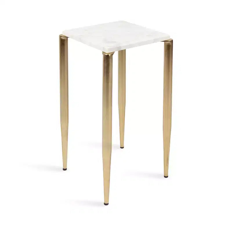Kate and Laurel LeMaire Marble and Metal Drink Table White and Gold 12x12x24