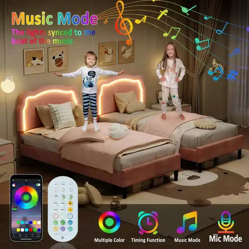 Lit plate-forme double à matelas moelleux pour enfants