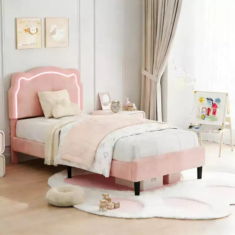 Lit plate-forme double à matelas moelleux pour enfants