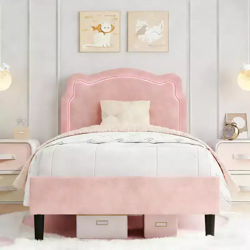 Lit plate-forme double à matelas moelleux pour enfants