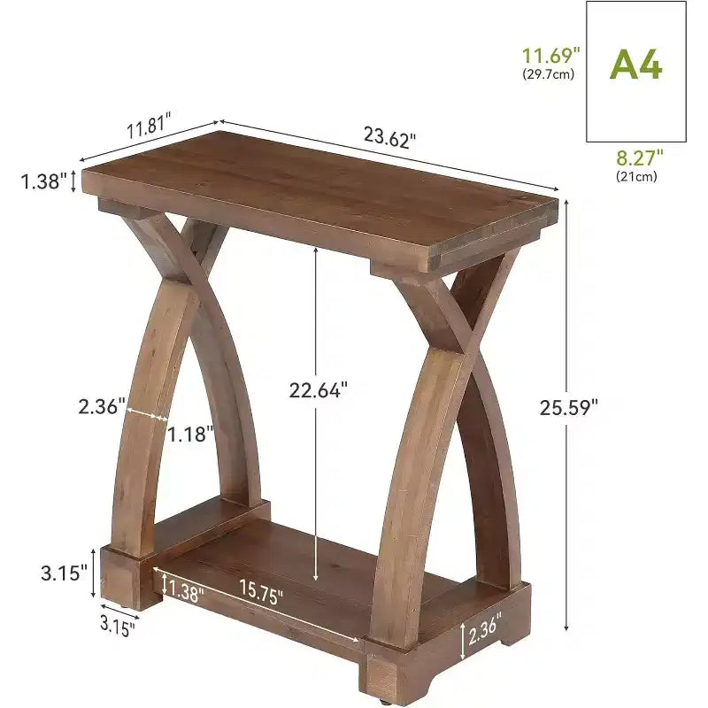 Table d'appoint en bois massif avec étagère de rangement