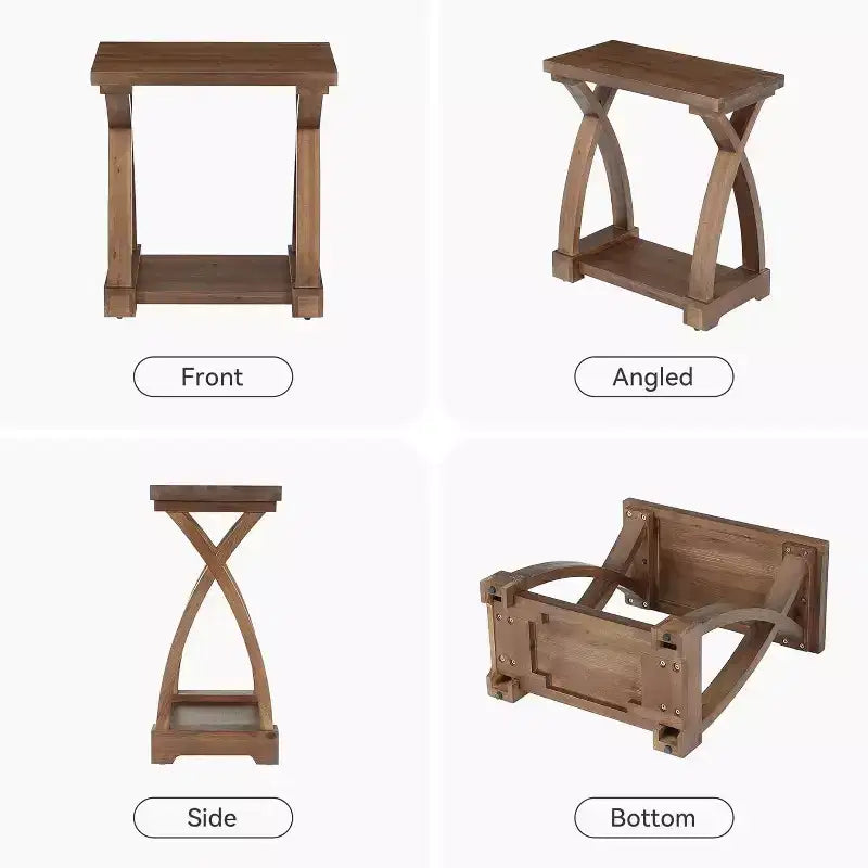 Table d'appoint en bois massif avec étagère de rangement