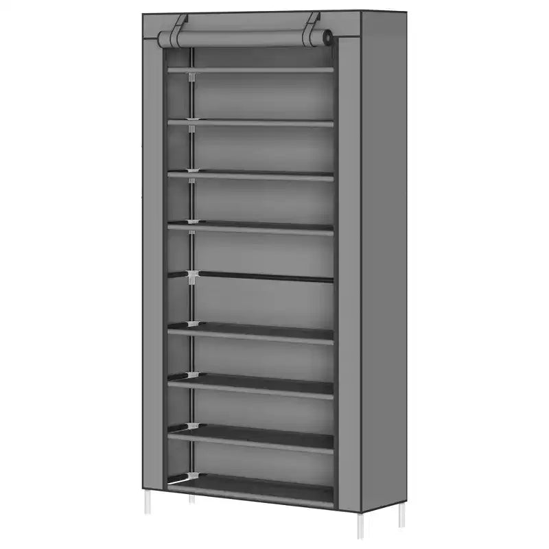 10-Tier Shoe Rack with Cover Tall Free-Standing Shoe Organizer Capacity Shoe Shelf Holds 4050 Pairs Shoe Storage with Side Pockets Grey