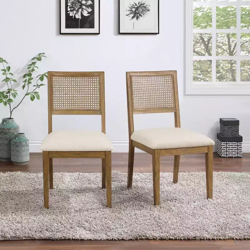 Set of 2 Alaina Dining Chairs Linen - OSP Home Furnishings: Rubberwood Frame Cane Back Polyester Upholstery
