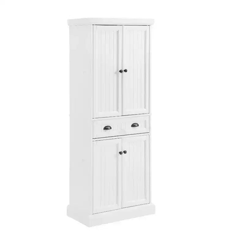Shoreline Pantry White - Crosley: Adjustable Shelves Storage MDF Frame 4 Doors 1 Drawer 5 Shelves Kitchen Cabinet