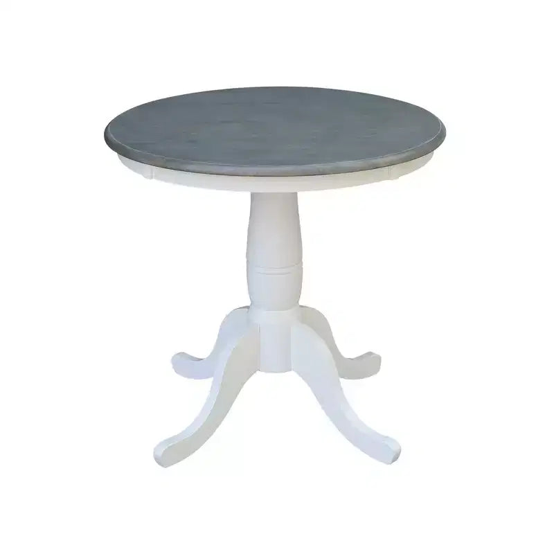 29" Dining Height Ronin Round Pedestal Table White/Heather Gray - International Concepts: Solid Wood Small Space