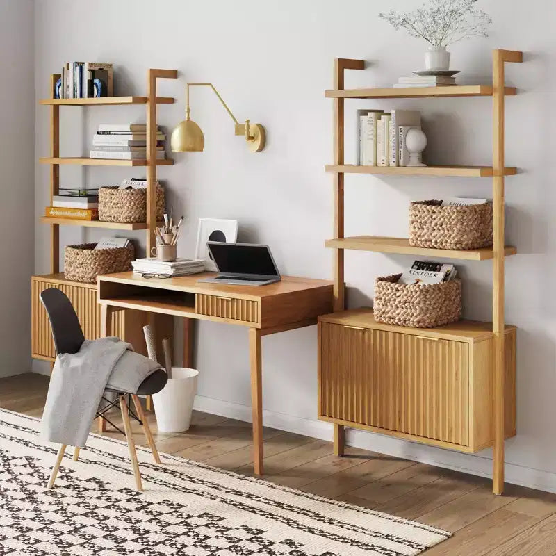 Meuble mural de bureau cannelé en bois marron