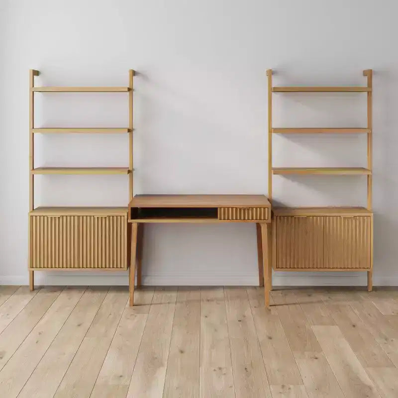 Meuble mural de bureau cannelé en bois marron