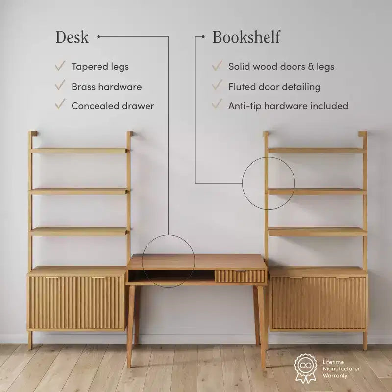 Meuble mural de bureau cannelé en bois marron