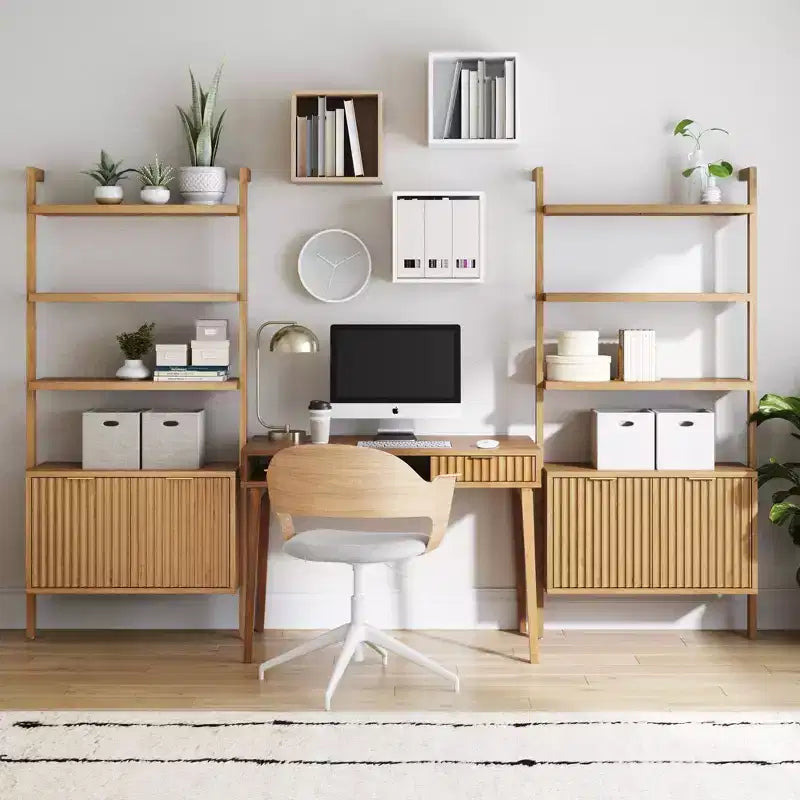 Meuble mural de bureau cannelé en bois marron