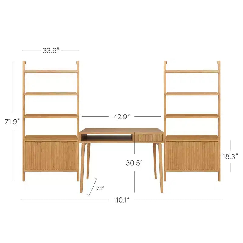 Meuble mural de bureau cannelé en bois marron