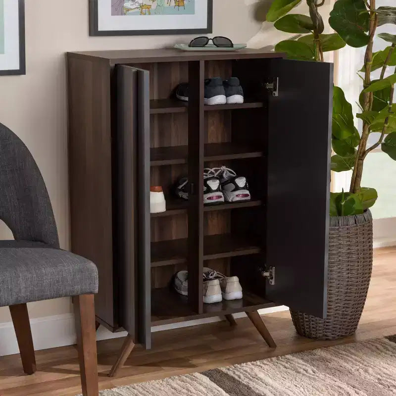 Meuble à chaussures bicolore en bois