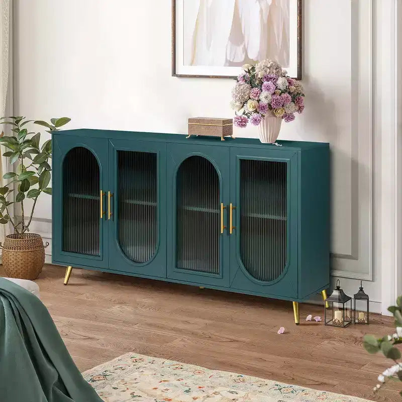 Accent Storage Cabinet with 2 Doors Wooden Sideboard Buffet Cabinet Media Console Table With Metal Legs for Kitchen Living Room Entryway