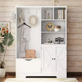 52.7W 5-in-1 Hall Tree with 7 Hooks Shoe Cabinet and Entryway Storage Bench Modern Coat Rack with Storage Shelves 4Q - ModernLuxe