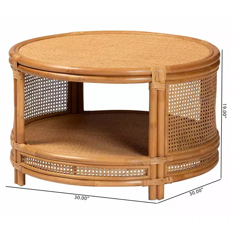 Table basse en rotin brun naturel, style bohème moderne