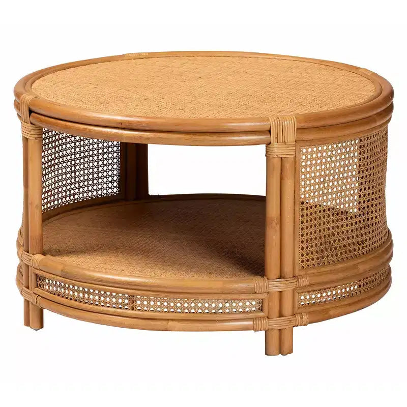 Table basse en rotin brun naturel, style bohème moderne