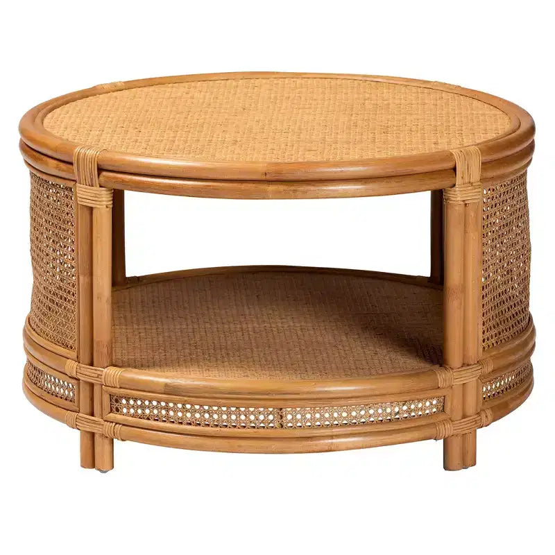 Table basse en rotin brun naturel, style bohème moderne