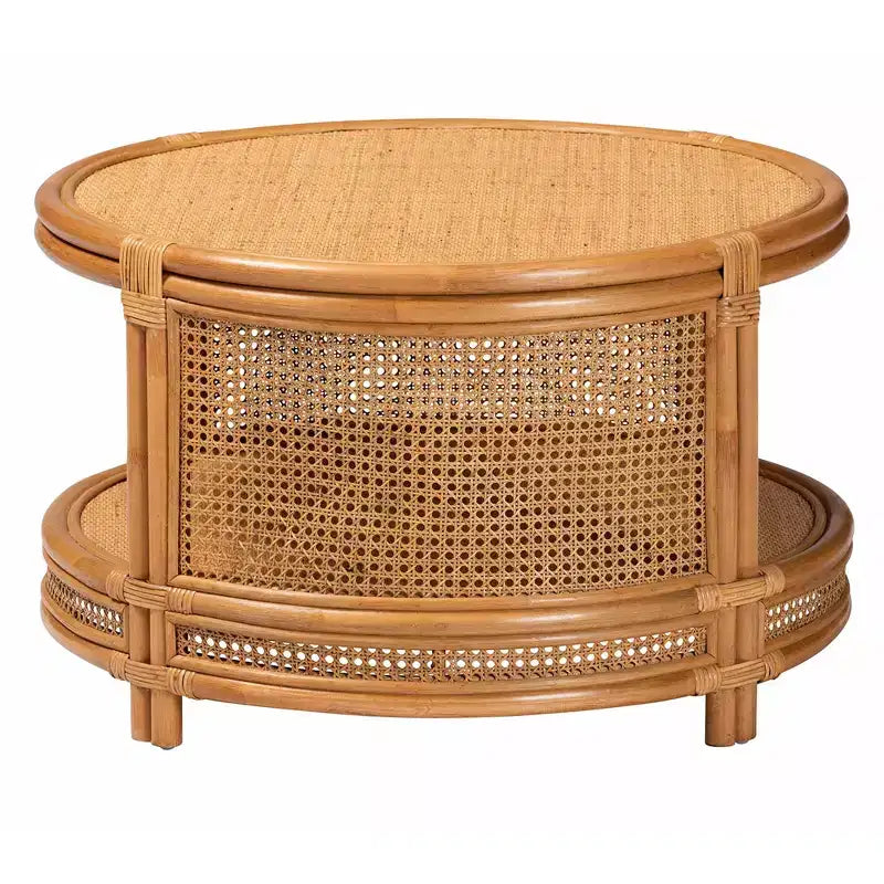 Table basse en rotin brun naturel, style bohème moderne