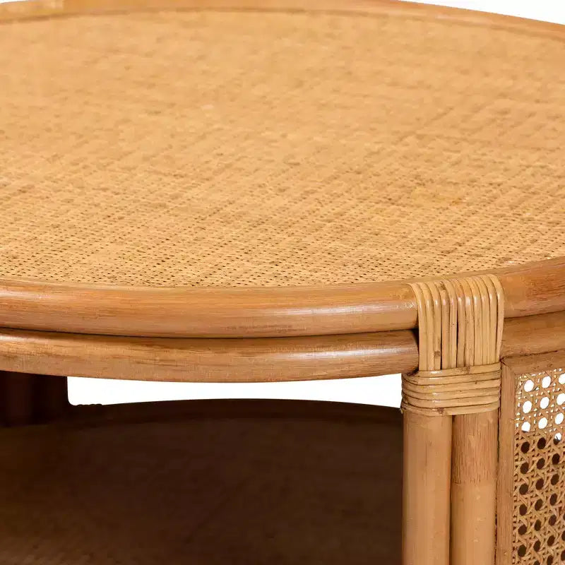 Table basse en rotin brun naturel, style bohème moderne
