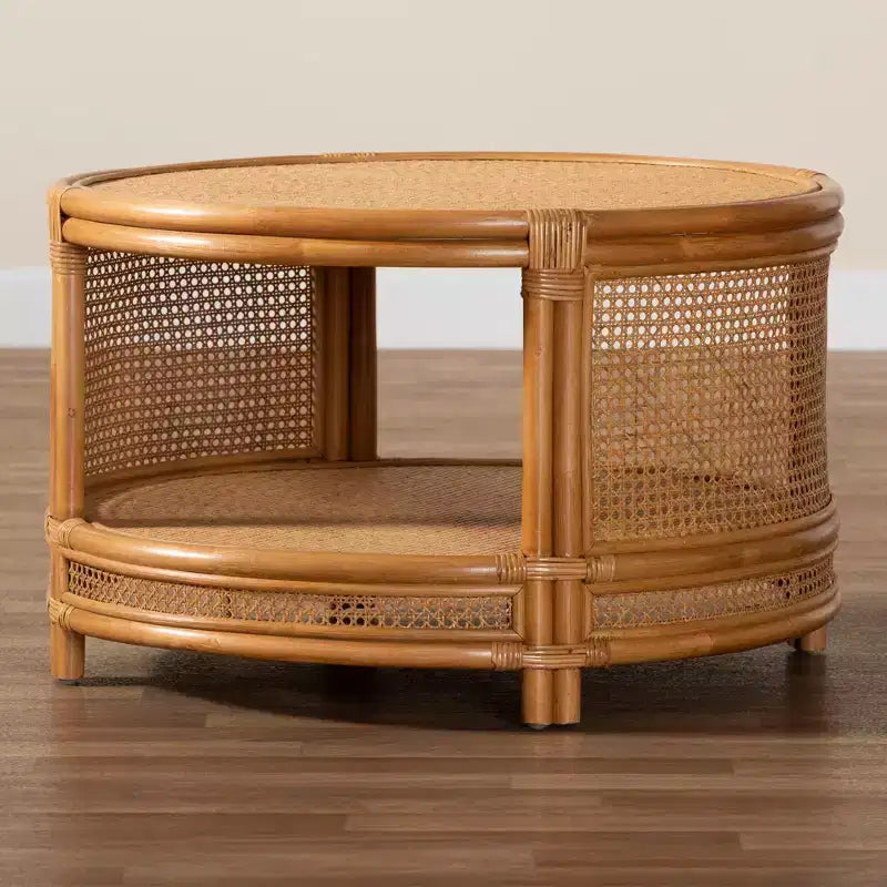 Table basse en rotin brun naturel, style bohème moderne