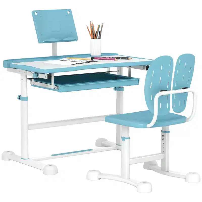 Qaba Kids Desk and Chair Set Height Adjustable Study Desk and Chair Set with Tilt Desktop & Storage for Writing Reading and Drawing