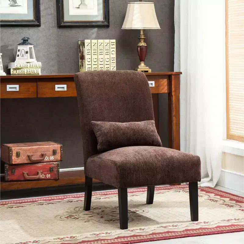 Roundhill Furniture Pisano chenille Fabric Armless Contemporary Accent Chair with Matching Kidney Pillow Chocolate