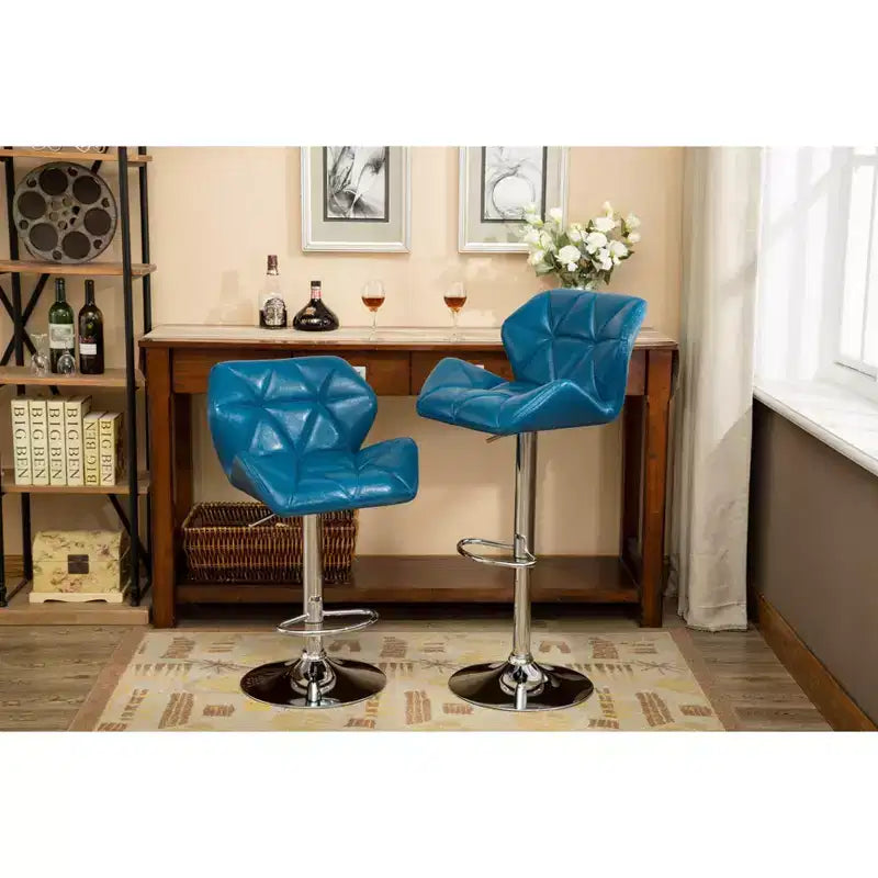 Roundhill Furniture Glasgow Contemporary Tufted Adjustable Height Hidraulic Bar Stools Blue Set of 2